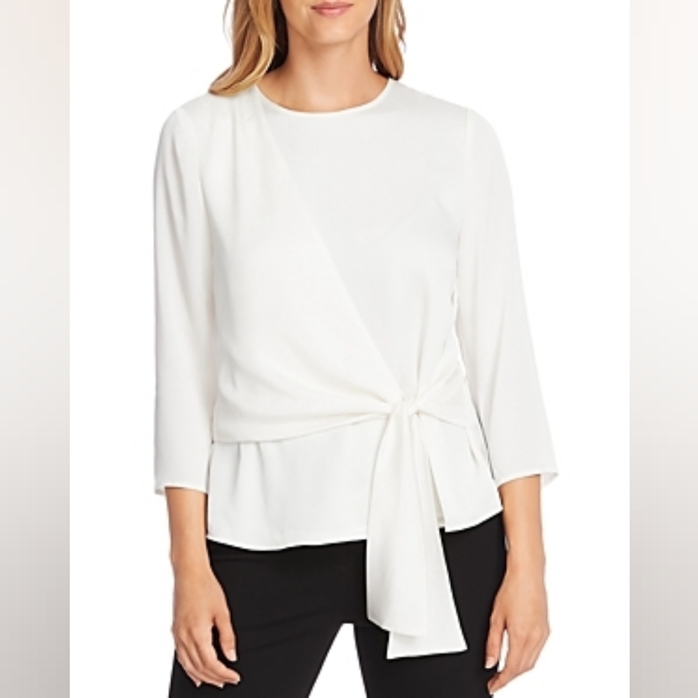 Vince Camuto Womens Faux Wrap 3/4 Sleeve Dress Top Ivory XS New